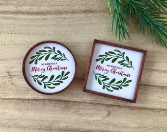 Wood Framed Miniature Sign | Tiered Tray Décor | Christmas Ornament Option - We Wish You A Merry Christmas