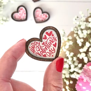 Wood Framed Miniature Sign | Farmhouse Type | Tiered Tray Décor | Handmade in U.S.A. - Extra Mini &quot;Happy Valentine&#39;s Day&quot; Hearts With Magnet