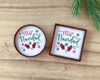 Wood Framed Miniature Sign | Tiered Tray Décor | Christmas Ornament Option - Feliz Navidad