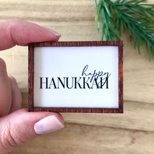 Wood Framed Miniature Sign | Tiered Tray Décor | Ornament Option - Happy Hanukkah
