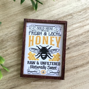 Wood Framed Miniature Sign | Farmhouse Type | Tiered Tray Décor | Handmade in U.S.A. - Fresh & Local Honey