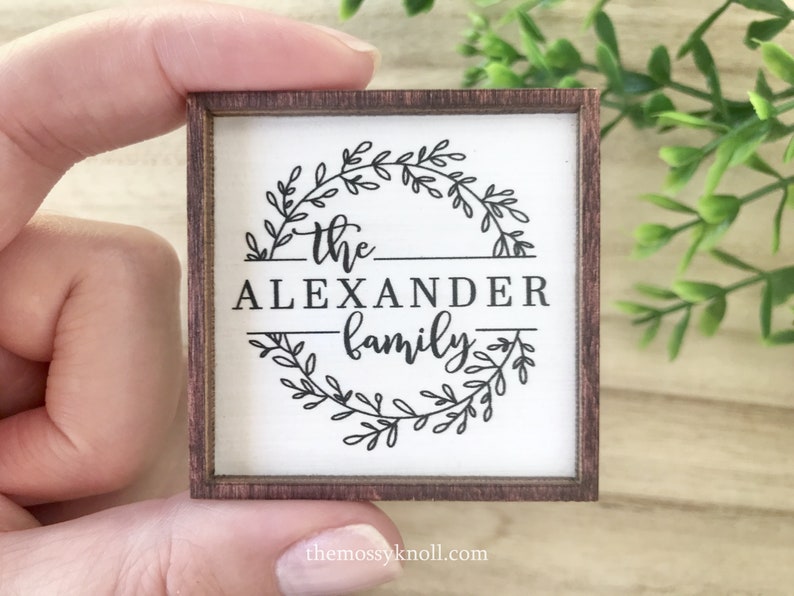 Custom Family Name Wood Framed Miniature Sign | Farmhouse Type | Tiered Tray Décor | Handmade in U.S.A. 