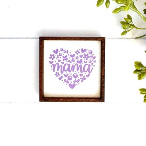 Wood Framed Miniature Sign | Farmhouse Type | Tiered Tray Décor | Handmade in U.S.A. - Floral Heart • Mama