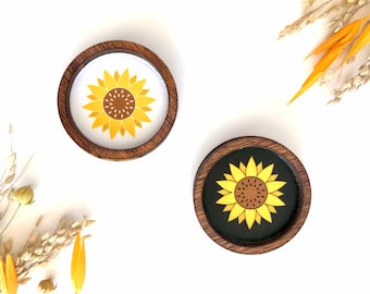 Wood Framed Miniature Sign | Farmhouse Type | Tiered Tray Décor | Handmade in U.S.A. - Extra Mini Sunflower With Magnet