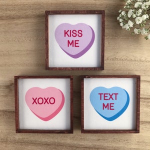 Wood Framed Miniature Sign | Tiered Tray Décor | Handmade in U.S.A. - Conversation Hearts