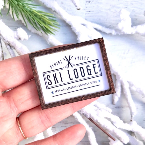 Wood Framed Miniature Sign | Farmhouse Type | Tiered Tray Décor | Handmade - Alpine Valley Ski Lodge • Rentals • Lessons • Gondola Rides