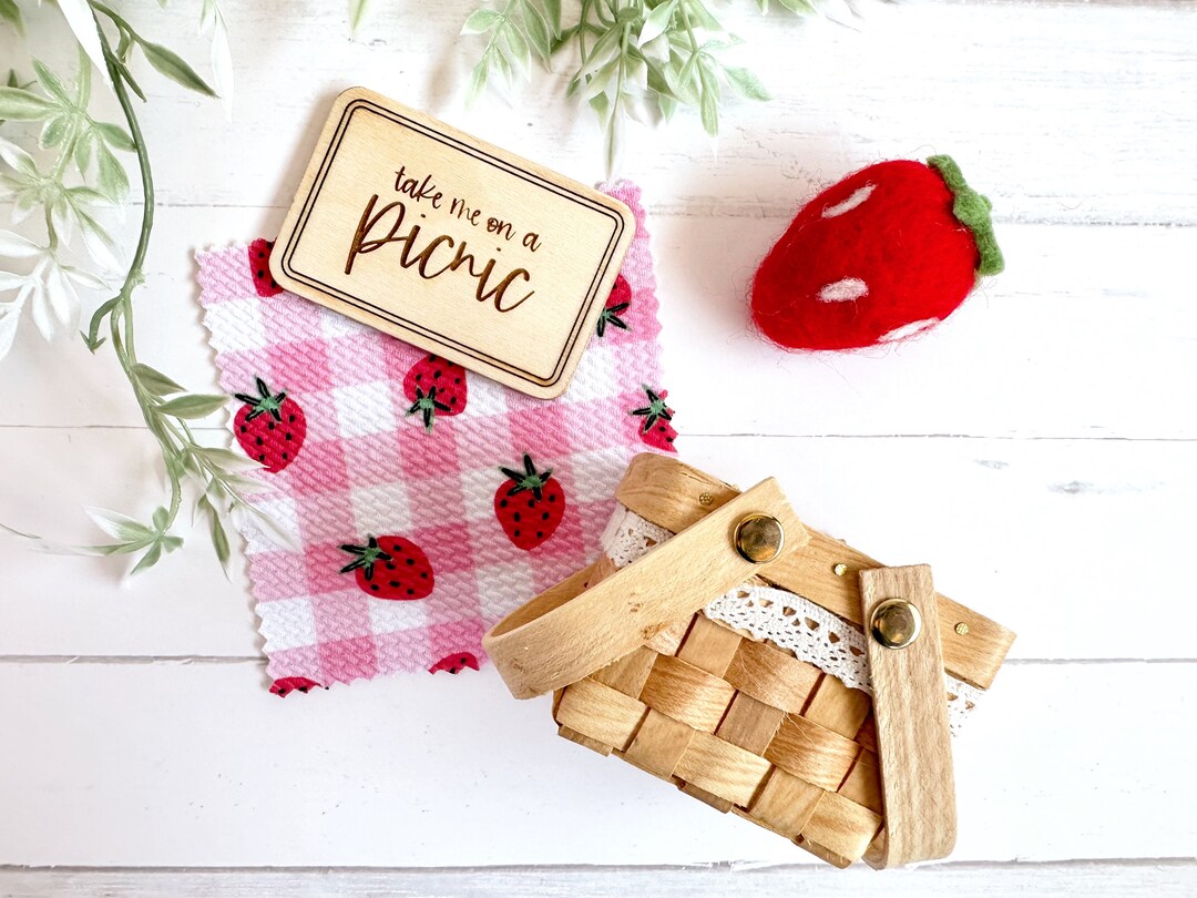 Miniature Strawberry Picnic Basket 4 Piece Set Tiered Tray Decor Handmade in U.S.A. - Etsy