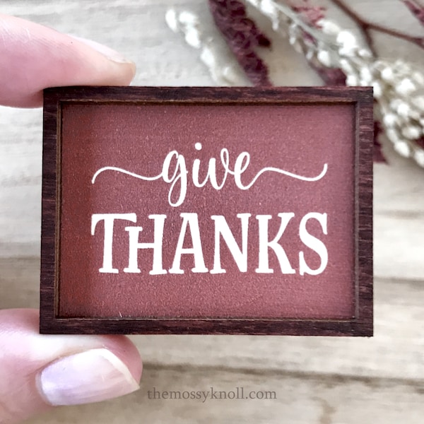 Wood Framed Miniature Sign | Farmhouse Type | Tiered Tray Décor | Handmade in U.S.A. - Give Thanks