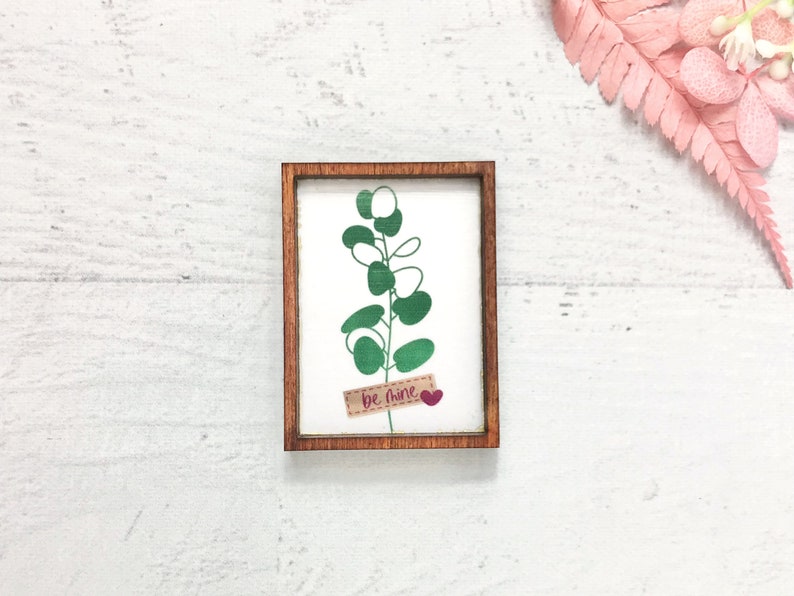 Wood Framed Miniature Sign Farmhouse Type Tiered Tray Décor Handmade in U.S.A. Be Mine Eucalyptus Branch image 1