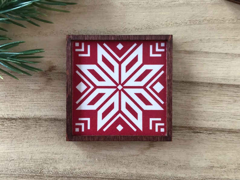 Wood Framed Miniature Sign Tiered Tray Décor Christmas Ornament Option Nordic Sweater Snowflake image 6
