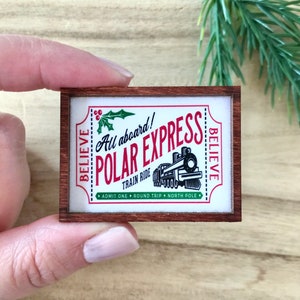 Wood Framed Miniature Sign | Tiered Tray Décor | Christmas Ornament Option - All Aboard • Polar Express Train Ride • Admit One Ticket