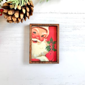 Wood Framed Miniature Sign | Farmhouse Type | Tiered Tray Décor | Handmade in U.S.A. | Ornament Option - Vintage Santa Claus