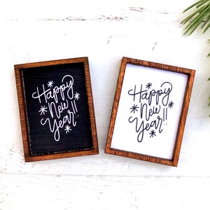 Wood Framed Miniature Sign | Farmhouse Type | Tiered Tray Décor | Handmade in U.S.A. | Ornament Option - Happy New Year