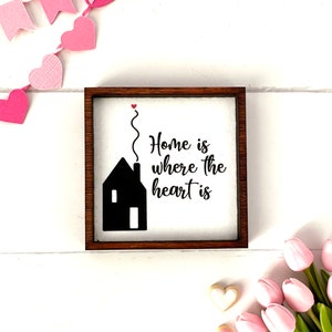 Wood Framed Miniature Sign | Tiered Tray Décor | Handmade in U.S.A. | Ornament Option - Home Is Where The Heart Is