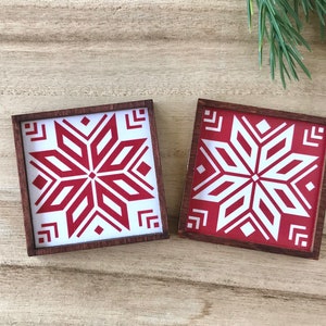 Wood Framed Miniature Sign Tiered Tray Décor Christmas Ornament Option Nordic Sweater Snowflake image 2