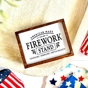 Wood Framed Miniature Sign | Farmhouse Type | Tiered Tray Décor | Handmade in U.S.A. - Firework Stand • Bottle Rockets • Sparklers