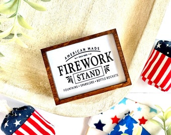 Wood Framed Miniature Sign | Farmhouse Type | Tiered Tray Décor | Handmade in U.S.A. - Firework Stand • Bottle Rockets • Sparklers