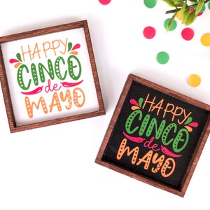 Enseigne miniature avec cadre en bois | Type de ferme | Décor de plateau à plusieurs niveaux | Fait main aux États-Unis - Happy Cinco De Mayo