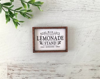 Wood Framed Miniature Sign | Farmhouse Type | Tiered Tray Décor | Handmade in U.S.A. - Lemonade Stand • Cool • Refreshing • Sweet