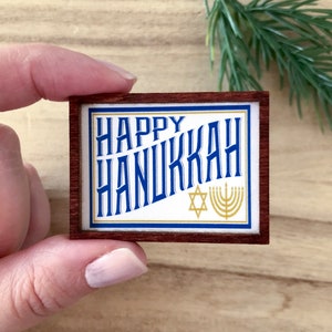 Wood Framed Miniature Sign | Tiered Tray Décor | Ornament Option - Happy Hanukkah
