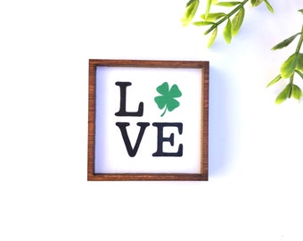 Wood Framed Miniature Sign | Tiered Tray Décor | Handmade in U.S.A. - LOVE • St. Patrick's Day