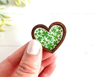 Wood Framed Miniature Sign | Farmhouse Type | Tiered Tray Décor | Handmade in U.S.A. - Extra Mini Shamrock Hearts With Magnet
