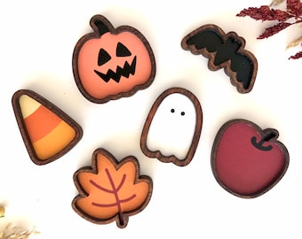 Wood Framed Miniature Sign | Farmhouse Type | Tiered Tray Décor | Handmade in U.S.A. - Extra Mini Halloween Shapes With Magnet