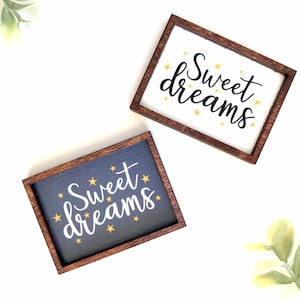 Wood Framed Miniature Sign | Farmhouse Type | Tiered Tray Décor | Handmade in U.S.A. - Sweet Dreams