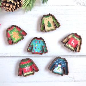 Wood Framed Miniature Sign | Farmhouse Type | Tiered Tray Décor | Handmade in U.S.A. - Extra Mini Ugly Christmas Sweater With Magnet