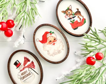 Wood Framed Miniature Sign | Farmhouse Type | Tiered Tray Décor | Handmade in U.S.A. | Ornament Option - Vintage Christmas Portraits