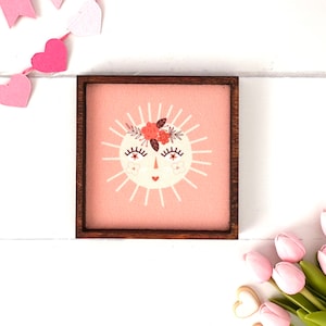 Wood Framed Miniature Sign Tiered Tray Décor Handmade in U.S.A. Ornament Option Boho Floral Sun image 1