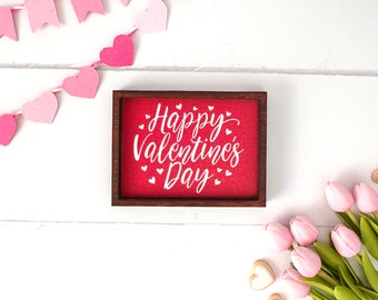 Wood Framed Miniature Sign | Tiered Tray Décor | Handmade in U.S.A. - Happy Valentine's Day