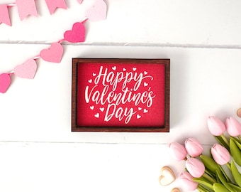 Wood Framed Miniature Sign | Tiered Tray Décor | Handmade in U.S.A. - Happy Valentine's Day