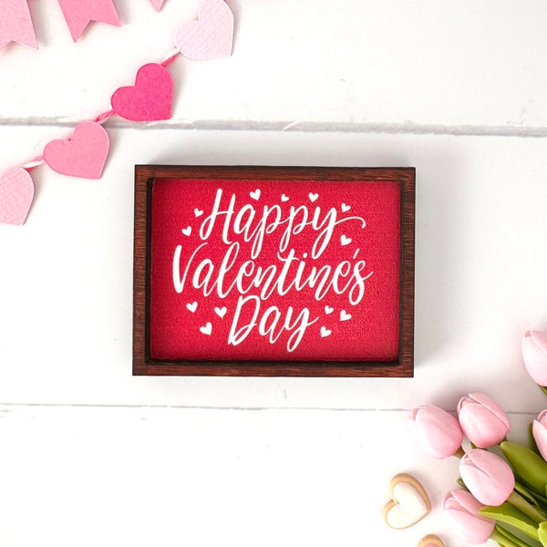 Wood Framed Miniature Sign | Tiered Tray Décor | Handmade in U.S.A. - Happy Valentine's Day