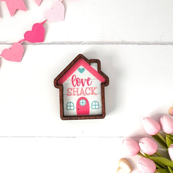 Wood Framed Miniature Sign | Farmhouse Type | Tiered Tray Décor | Handmade in U.S.A. - Extra Mini Love Shack With Magnet