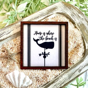 Wood Framed Miniature Sign | Farmhouse Type | Tiered Tray Décor | Handmade in U.S.A. - Home Is Where The Beach Is