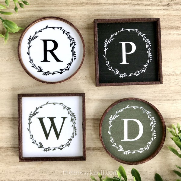 Custom Monogram Wood Framed Miniature Sign | Farmhouse Type | Tiered Tray Décor | Handmade in U.S.A.