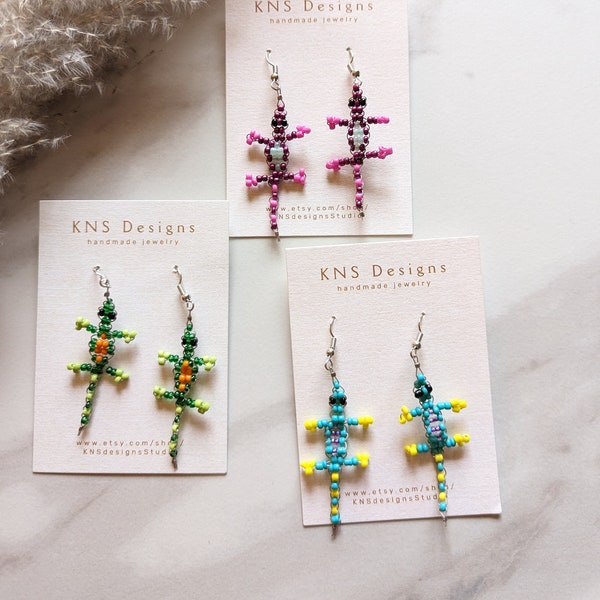 bead gecko earrings | y2k earrings  | handmade jewelry