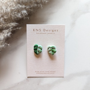 variegated monstera studs | leaf studs | polymer clay earrings