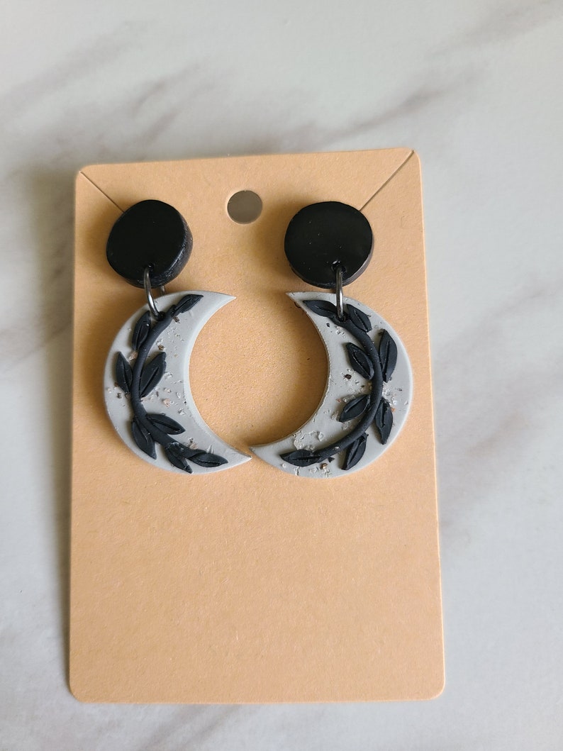 LUNA in black and grey polymer clay earrings