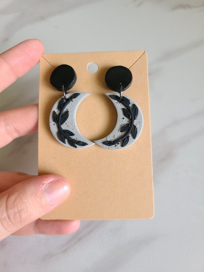 LUNA in black and grey polymer clay earrings
