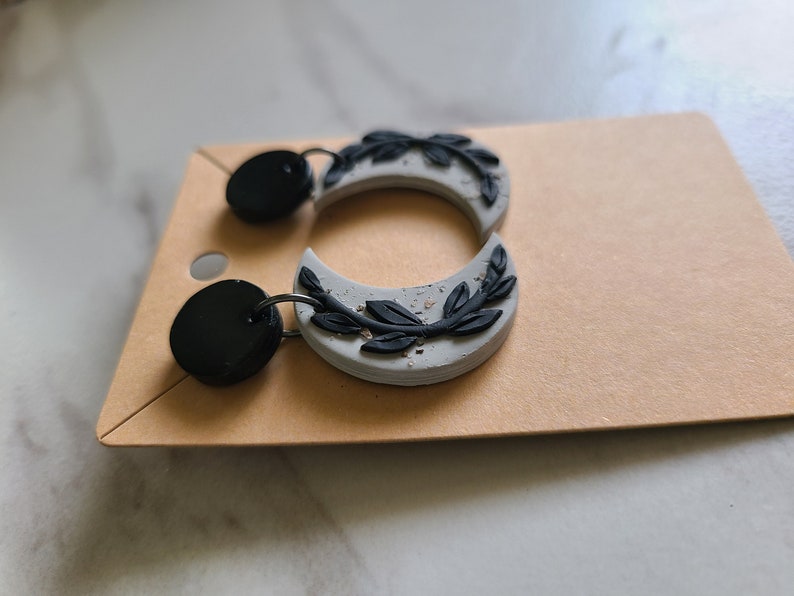 LUNA in black and grey polymer clay earrings