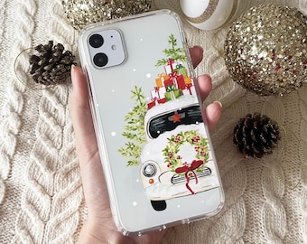 Christmas Car Phone Case for iPhone 17 16e 16 15 14 13 12 11 Samsung Galaxy S24 S23 S22 S21 winter snow cute Clear Case TPU Hybrid christmas