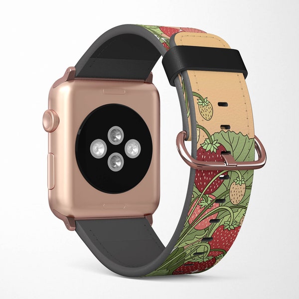 Strawberry Fruit Floral Apple Watch Band For Women For All Series iWatch Replacement Straps With Flowers Design 38 40 42 44mm