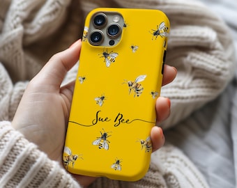 Custom Name Bee Phone Case iPhone 17e 17 16e 16 15 14 13 12 11 MagSafe Samsung S26 S25 S24 S23 S22 Google Pixel 10 9 Personalized case gift