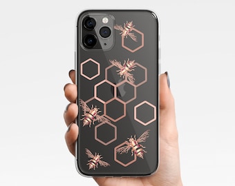 Bees Beehive Clear Phone Case for iPhone 17e 17 16 15 14 13 12 Samsung Galaxy S26 S25 S24 S23 S22 S21 S20 honeycomb. gift, TPU Hybrid