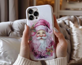 Pink Santa Claus Phone Case iPhone 17e 17 16e 16 15 14 13 12 MagSafe Samsung Galaxy S26 S25 S24 S23 S22 Pixel 10 xmas gift idea Christmas