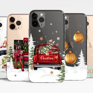 Kerst helder telefoonhoesje voor iPhone 16 15 14 Pro Max 13 12, 11, Samsung Galaxy S24 S23 S22, S21, S20 autotelefoonhoesje, transparant hoesje TPU-hybride