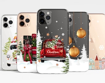 Christmas Clear Phone Case for iPhone 17 16e 16 15 14 13 12 11 Samsung Galaxy S25 S24 S23 S22 S21 S20 car Clear Case TPU Hybrid gift idea