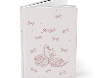 Custom Name Coquette Swan Aesthetic Journal Pink Notebook Gift for Her Coquette Decor Notebook Ribbon Notebook Journal Sketch Book